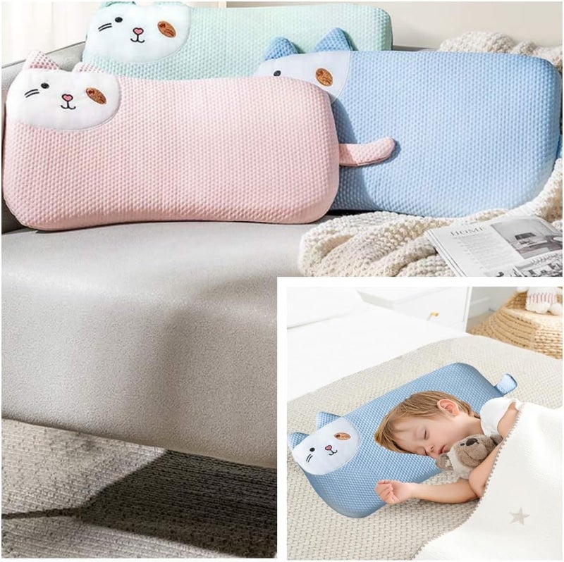 VEMBAP 2 Pack Kids Pillows for Sleeping, Cooling Flat Pillow, Memory Foam Toddler Pillow for Kids, Ultra Thin Design (Age 2 to13)(Pink+Blue, 18 in x 10.5 in) - Image 4